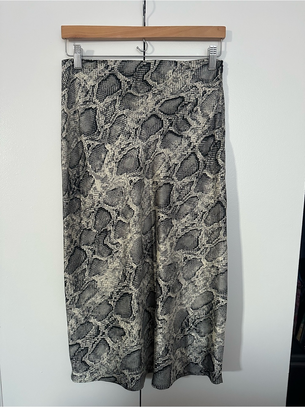 Snake Print Midi Skirt - Gray and Cream